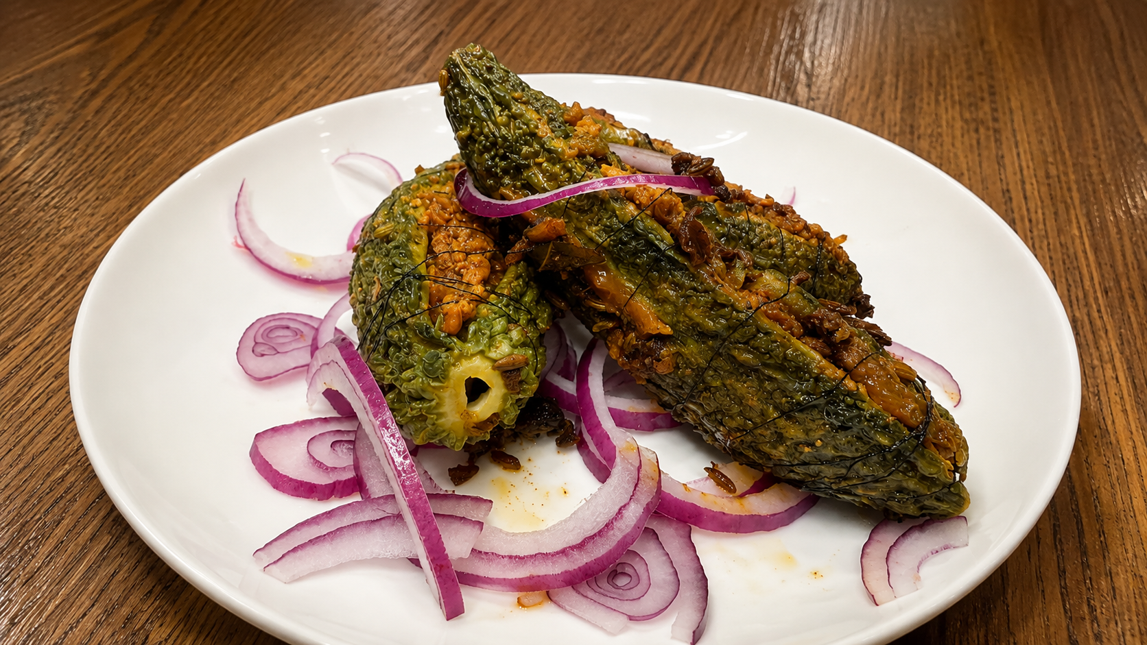 Stuffed Bitter Gourd with Spiced TVP