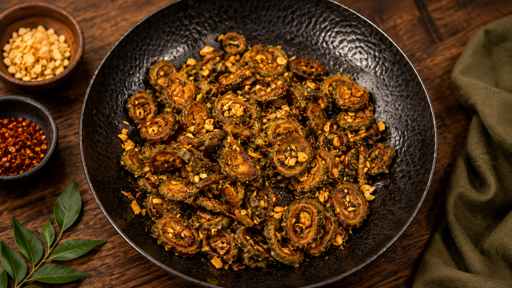 Peanut Karela Stir Fry (Bitter Gourd Stir Fry)