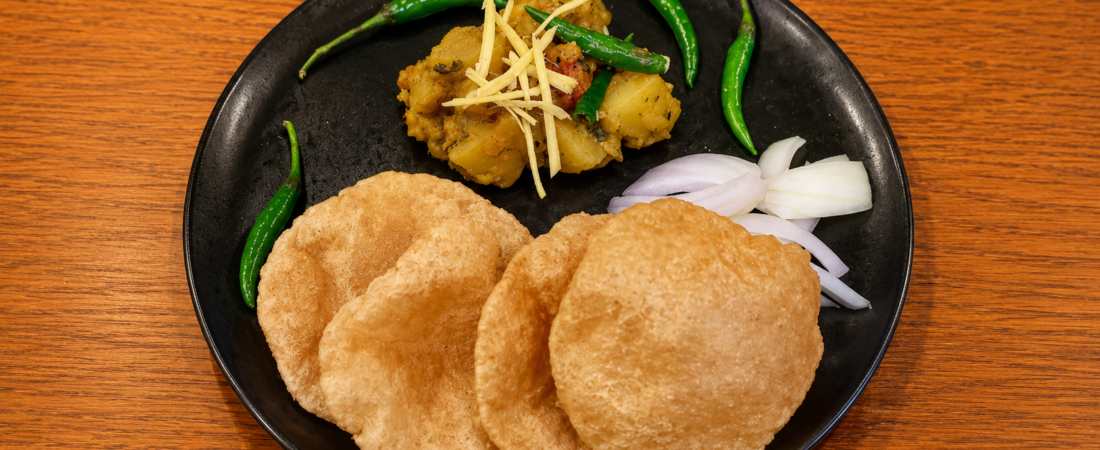 Aloo Puri Recipe with Potato Curry & Garlicky Spinach