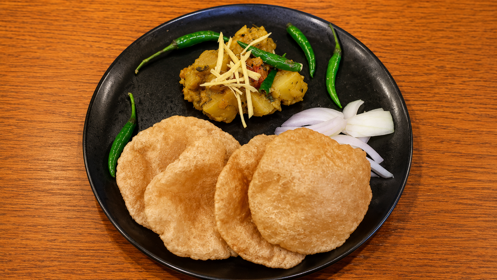 Aloo Puri Recipe with Potato Curry & Garlicky Spinach